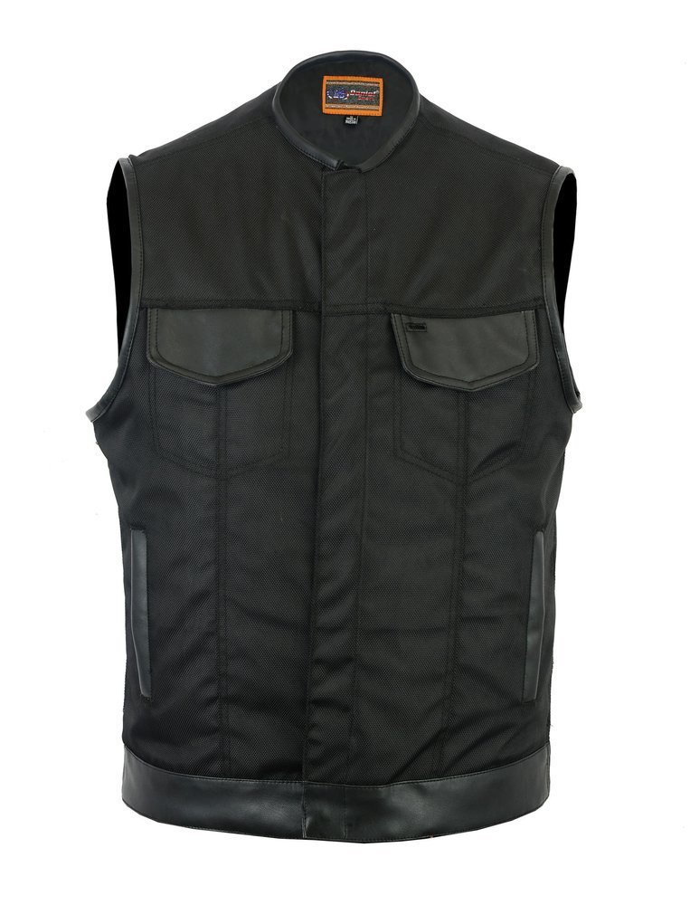 Canvas and Leather Motorcycle Vest - Men's - Gun Pockets - Up To 12XL - DS687-DS - Image 4
