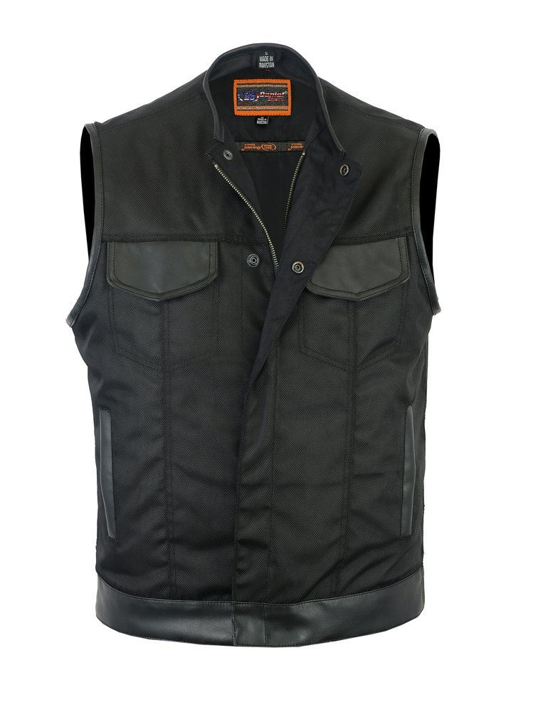 Canvas and Leather Motorcycle Vest - Men's - Gun Pockets - Up To 12XL - DS687-DS - Image 10