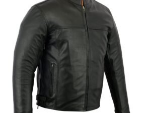 Leather Scooter Jacket - Men's - Reflective Piping - Gun Pockets - DS718-DS