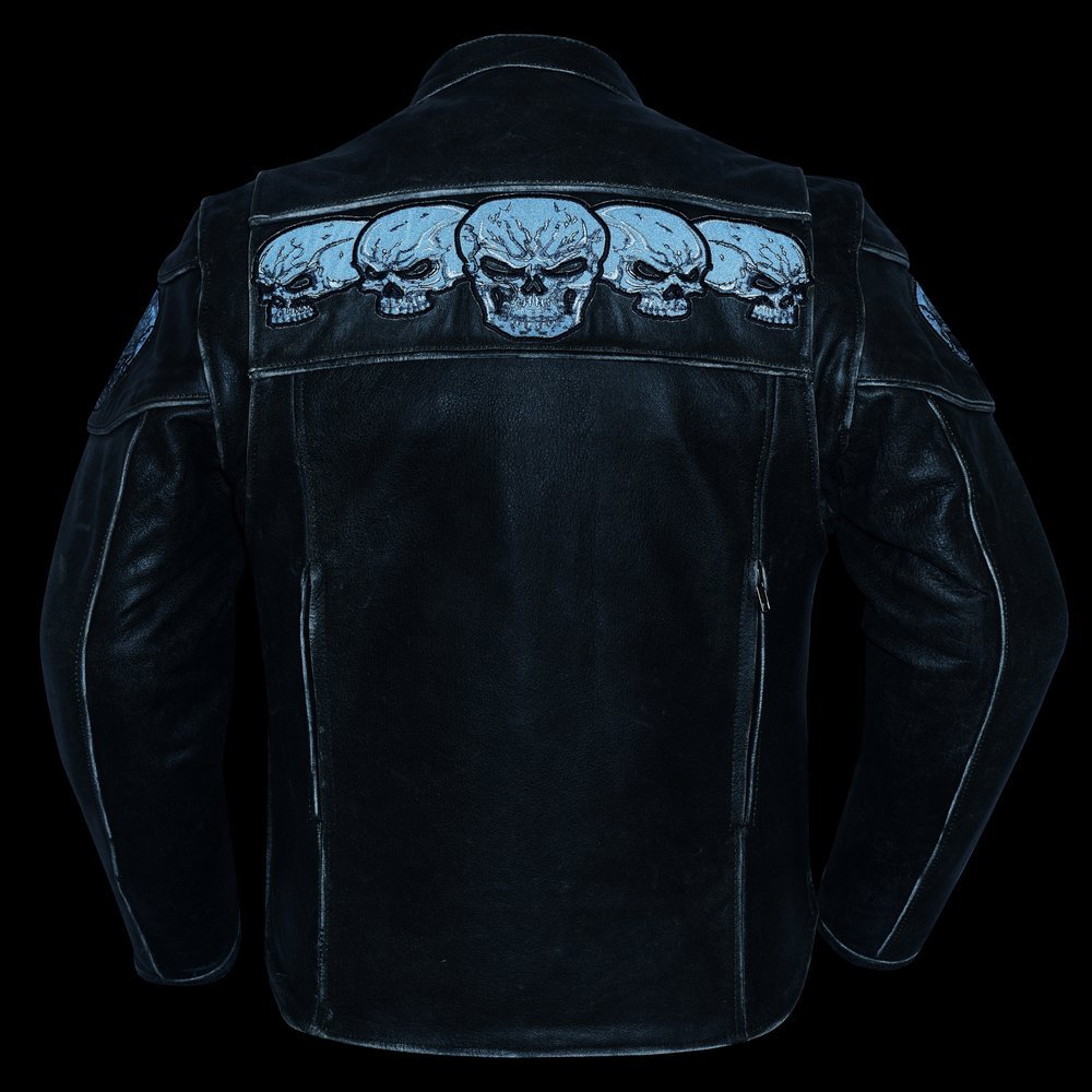 Leather Motorcycle Jacket - Men's - Reflective Skulls - Racer - DS723-DS - Image 12