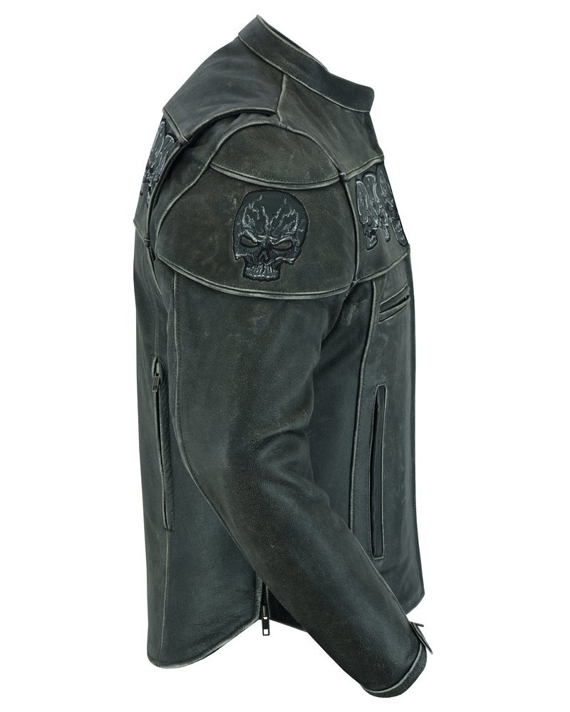 Leather Motorcycle Jacket - Men's - Reflective Skulls - Racer - DS723-DS - Image 13