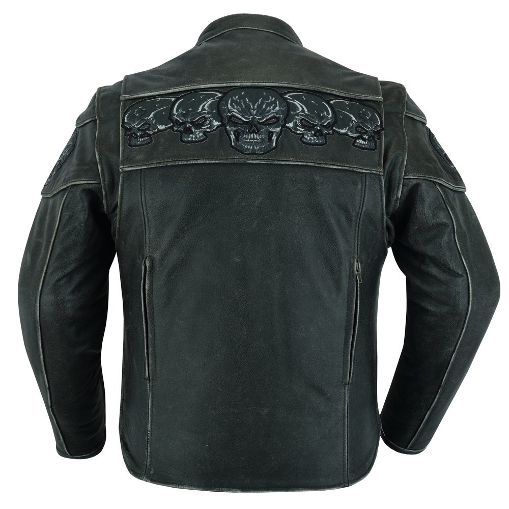 Leather Motorcycle Jacket - Men's - Reflective Skulls - Racer - DS723-DS - Image 7