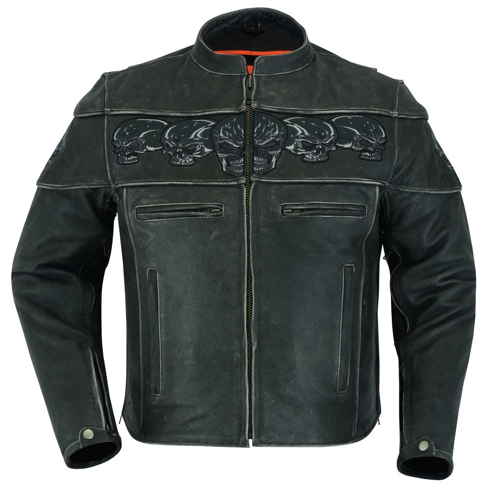 Leather Motorcycle Jacket - Men's - Reflective Skulls - Racer - DS723-DS - Image 9