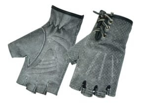 Leather Motorcycle Gloves - Women's - Washed Out Gray - Perforated - Fingerless -DS74-DS