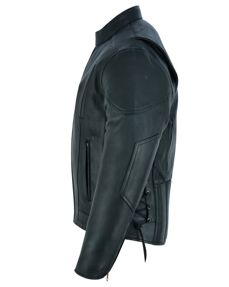 Leather Motorcycle Jacket - Men's - Side Laces - Ventilated - Gun Pockets - DS777-DS - Image 8