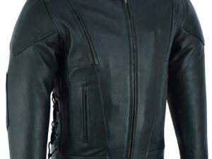 Leather Motorcycle Jacket - Men's - Side Laces - Ventilated - Gun Pockets - DS777-DS