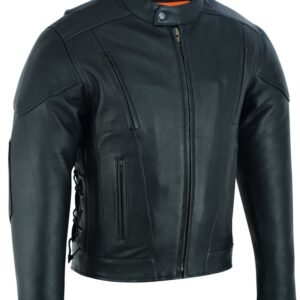Leather Motorcycle Jacket - Men's - Side Laces - Ventilated - Gun Pockets - DS777-DS