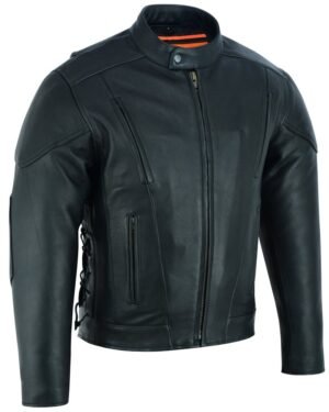Leather Motorcycle Jacket - Men's - Side Laces - Ventilated - Gun Pockets - DS777-DS