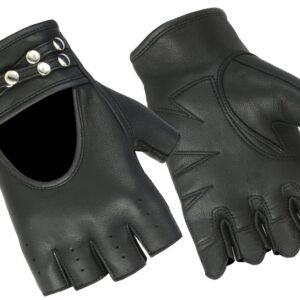 Leather Motorcycle Gloves - Women's - Fingerless - Studs Design - DS85-DS