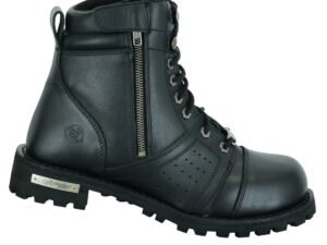 Men's Black 6 Inch Motorcycle Boots - Perforated - Medium or Wide - Side Zipper - Plain Toe - DS9731-DS