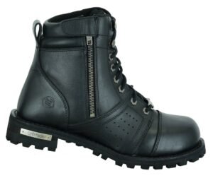 Men's Black 6 Inch Motorcycle Boots - Perforated - Medium or Wide - Side Zipper - Plain Toe - DS9731-DS