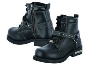 Leather Motorcycle Boots - Women's - Black - Side Zippers - DS9766-DS