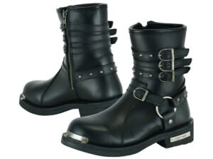 Leather Motorcycle Boots - Women's - Black - Side Zippers - DS9767-DS