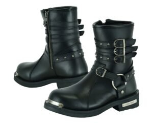 Leather Motorcycle Boots - Women's - Black - Side Zippers - DS9767-DS
