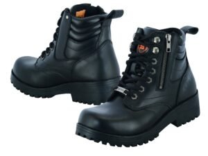 Leather Motorcycle Boots - Women's - Black - Side Zippers - DS9768-DS