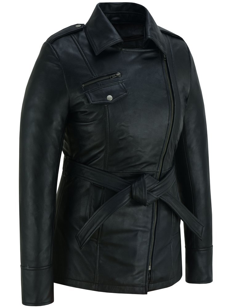 Leather Motorcycle Jacket - Women's - Hip Length - Belt - ELAN-DS - Image 6