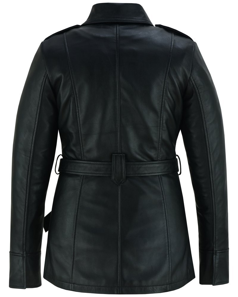 Leather Motorcycle Jacket - Women's - Hip Length - Belt - ELAN-DS - Image 3