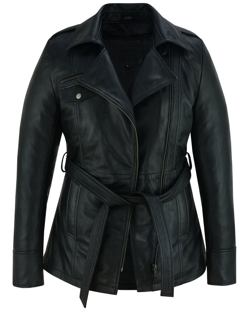 Leather Motorcycle Jacket - Women's - Hip Length - Belt - ELAN-DS - Image 5