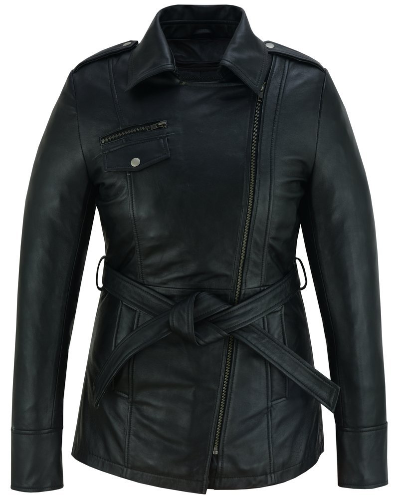 Leather Motorcycle Jacket - Women's - Hip Length - Belt - ELAN-DS - Image 10
