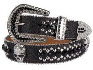 Unisex Rhinestone Bling Belt - Black and Silver - Skulls - Rhinestones - Faux Leather - FBL19-DL