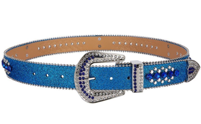Unisex Rhinestone Bling Belt - Blue and Silver - Skulls - Rhinestones - Faux Leather - FBL21-DL - Image 3
