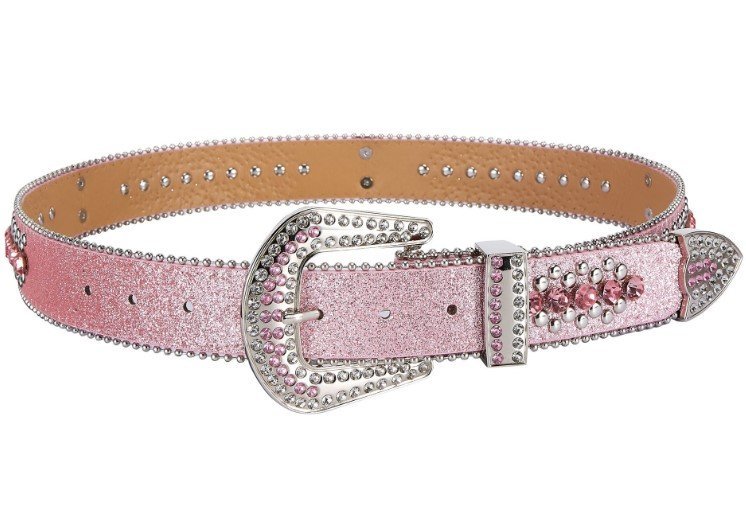 Unisex Rhinestone Bling Belt - Pink and Silver - Skulls - Rhinestones - Faux Leather - FBL23-DL - Image 4