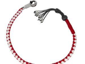 Get Back Whip - Red and White Leather - 36 Inches - Monkey Fist and Skulls - Motorcycle Accessories -  FGBW12-HS-DL