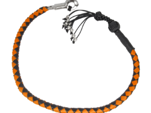 Get Back Whip - Black and Orange Leather - 36 Inches - Monkey Fist and Skulls - Motorcycle Accessories -  FGBW9-HS-DL