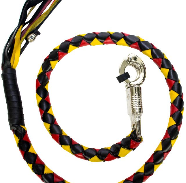Get Back Whip - Black Yellow and Red Leather - 42" Long - Motorcycle Accessories - GBW19-11-DL - Image 3