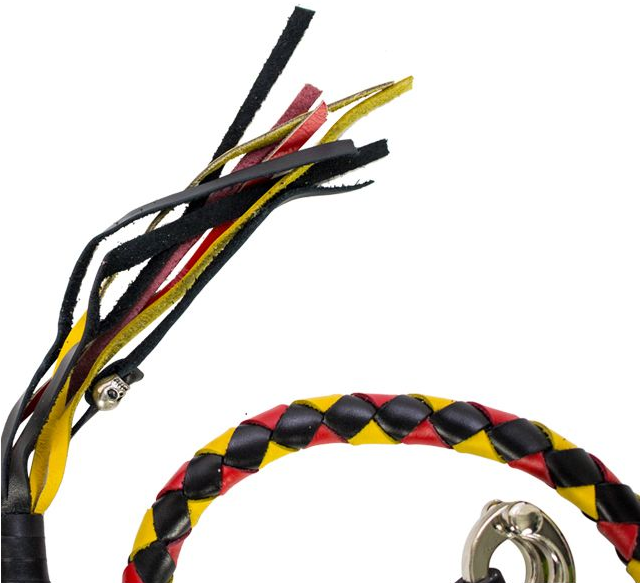 Get Back Whip - Black Yellow and Red Leather - 42" Long - Motorcycle Accessories - GBW19-11-DL - Image 2