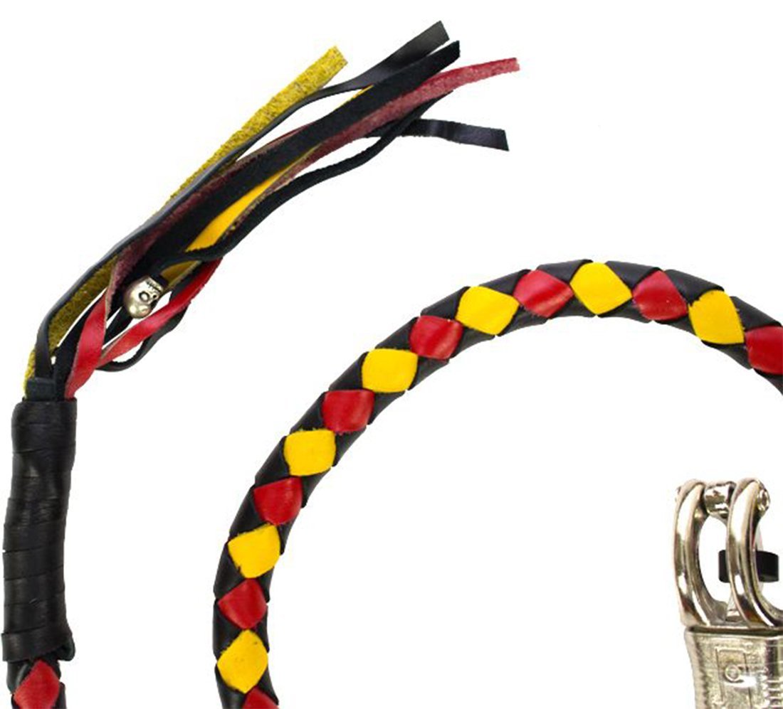 Get Back Whip - Black Yellow and Red Leather - 50" Long - Motorcycle Accessories - GBW19-11L-DL - Image 2
