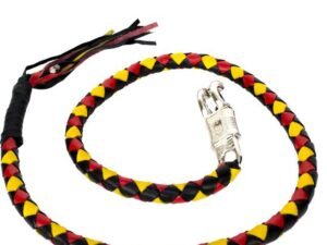 Get Back Whip - Black Yellow and Red Leather - 50" Long - Motorcycle Accessories - GBW19-11L-DL