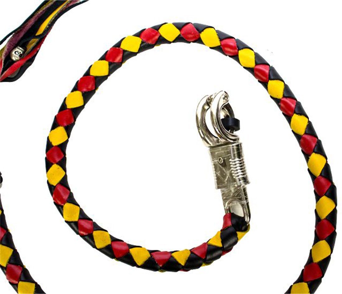 Get Back Whip - Black Yellow and Red Leather - 50" Long - Motorcycle Accessories - GBW19-11L-DL - Image 3