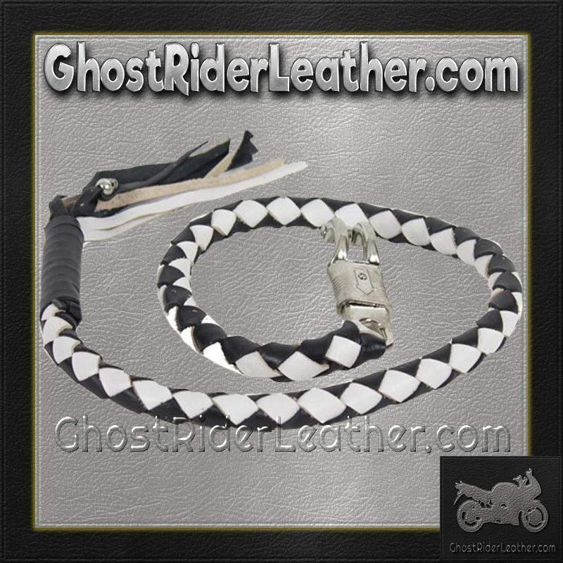 Get Back Whip - Black and White Leather - 50 Inches Long - SKU GBW7-11L-DL - Image 2