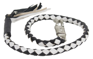 2 Inch Fat Get Back Whip in Black and White Leather - 42 Inches Long - GBW7-11-T1-DL