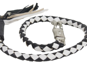 2 Inch Fat Get Back Whip in Black and White Leather - 42 Inches Long - GBW7-11-T1-DL