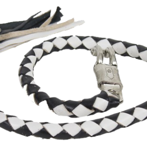 2 Inch Fat Get Back Whip in Black and White Leather - 42 Inches Long - GBW7-11-T1-DL