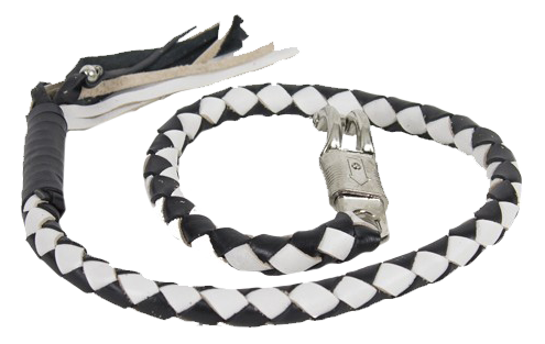 Get Back Whip - Black and White Leather - 50 Inches Long - SKU GBW7-11L-DL