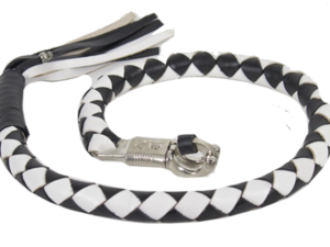 3 Inch Fat Get Back Whip in Black and White Leather - 42 Inches Long - GBW7-11-T2-DL