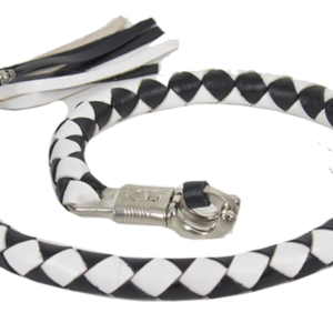 3 Inch Fat Get Back Whip in Black and White Leather - 42 Inches Long - GBW7-11-T2-DL