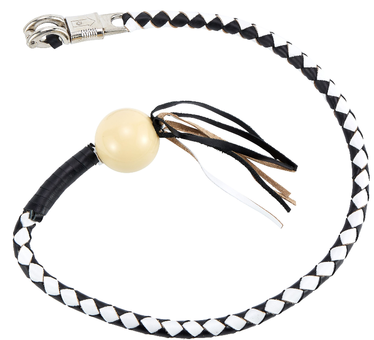 Get Back Whip - Black and White Leather - With White Cue Ball - 42 Inches - SKU GBW7-BB-DL - Image 4