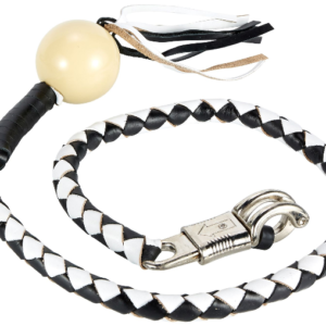 Get Back Whip - Black and White Leather - With White Cue Ball - 42 Inches - SKU GBW7-BB-DL