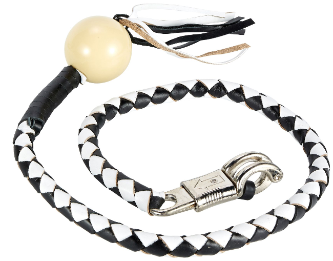 Get Back Whip - Black and White Leather - With White Cue Ball - 42 Inches - SKU GBW7-BB-DL