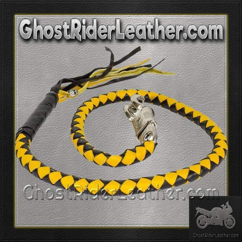 Get Back Whip in Black and Yellow Leather - 42 Inches - Motorcycle Accessories - GBW8-11-DL - Image 4