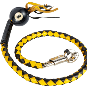 Get Back Whip in Black and Yellow Leather - With 8 Ball - 42 Inches - Motorcycle Accessories - GBW8-BALL8-DL