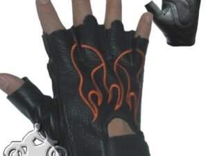 Leather Motorcycle Gloves - Fingerless - Orange Flames - GL2017-DL
