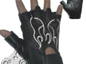 Leather Motorcycle Gloves - Fingerless - White Flames - GL2018-DL