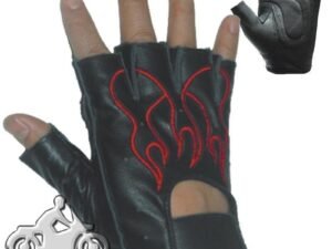 Fingerless Biker Leather Motorcycle Gloves With Red Flames - SKU GL2019-DL