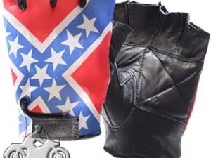 Rebel Flag Fingerless Biker Leather Motorcycle Gloves - Confederate - GL2038-DL