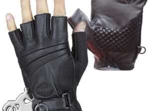 Fingerless Biker Leather Motorcycle Gloves With Gel Palms - SKU GRL-GL2092-DL